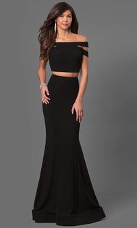Black Glitter Jersey Two-Piece Off-the-Shoulder Gown
