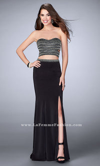 Black Beaded Two-Piece Sweetheart Long Jersey Prom Dress