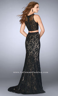  Lace Two Piece Prom Dress with a Sheer Back