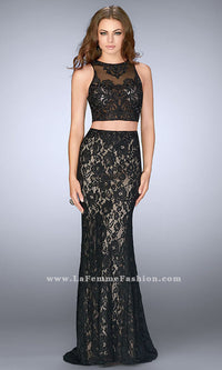  Lace Two Piece Prom Dress with a Sheer Back