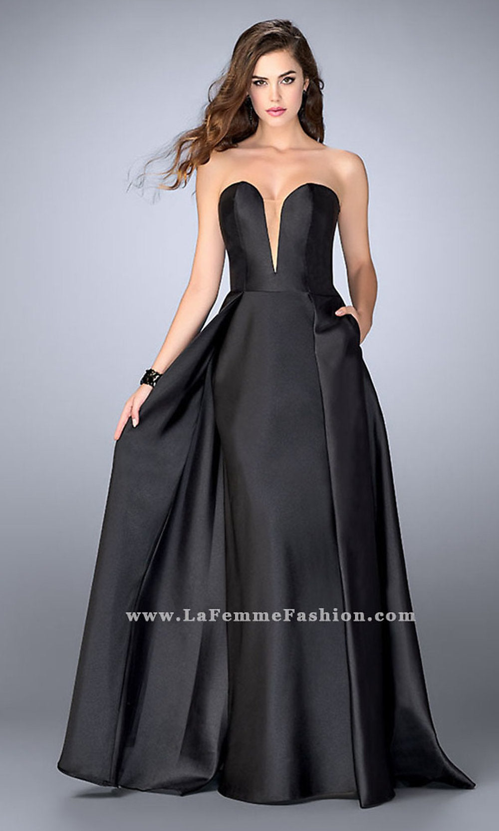 Black Strapless Prom Dress with Pockets