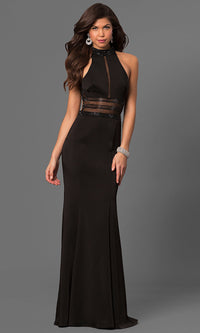Black High-Neck Back Cut-Out Long Prom Dress