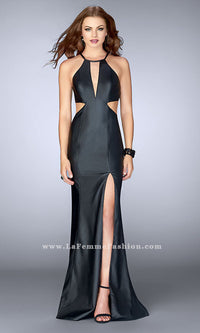 Black La Femme Open Back Black Dress