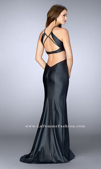  La Femme Open Back Black Dress