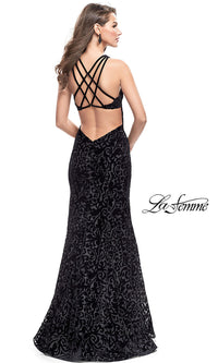  Velvet Long La Femme Prom Dress with Open Back