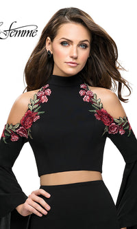  Two-Piece Black Open-Back Homecoming Dress