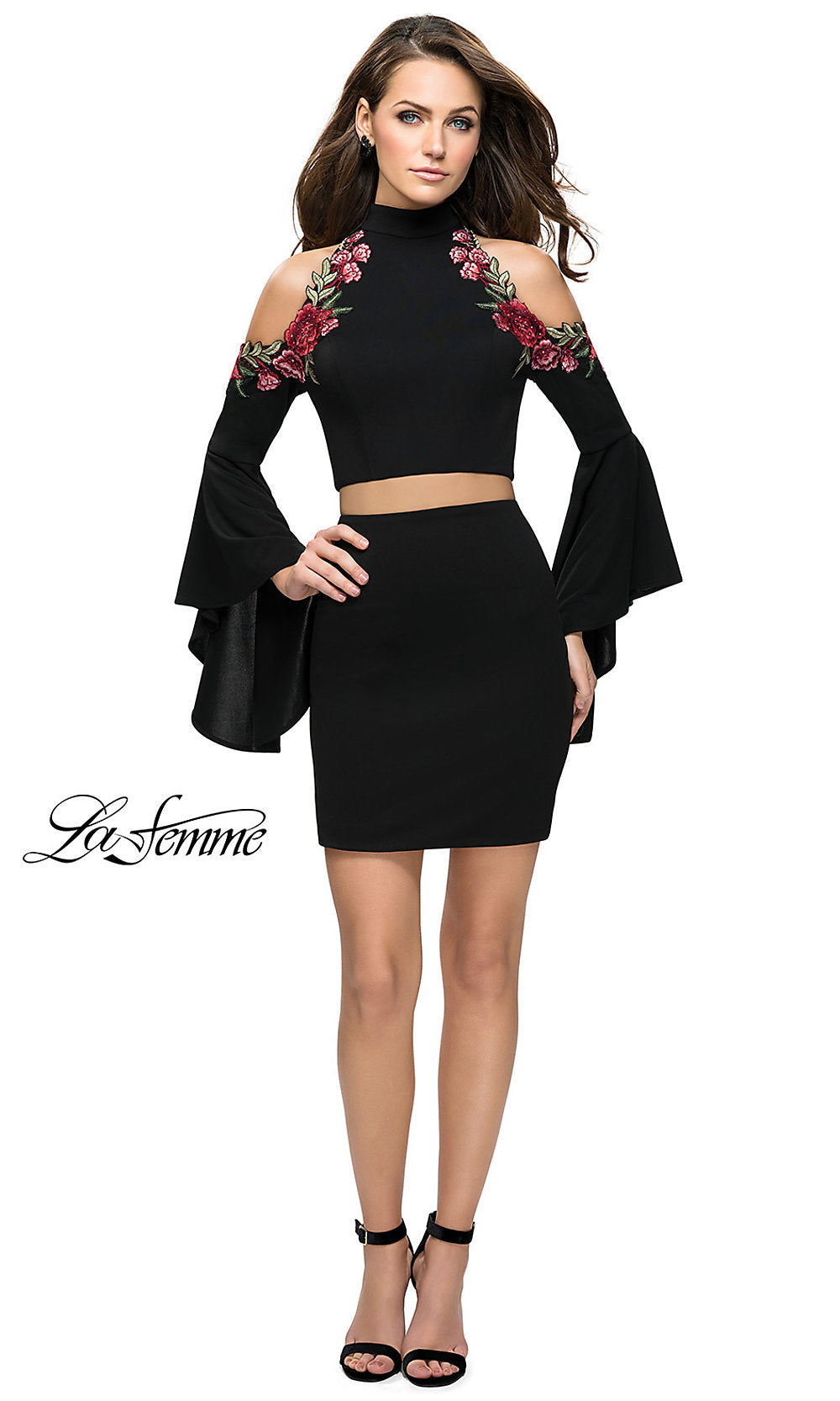  Two-Piece Black Open-Back Homecoming Dress