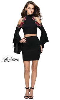  Two-Piece Black Open-Back Homecoming Dress