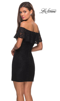  La Femme Off-the-Shoulder Short Lace Party Dress