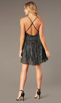  Short Homecoming V-Neck Metallic Party Dress