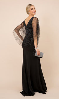  V-Neck Beaded Cape Long Women's Formal Gown
