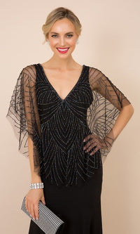  V-Neck Beaded Cape Long Women's Formal Gown