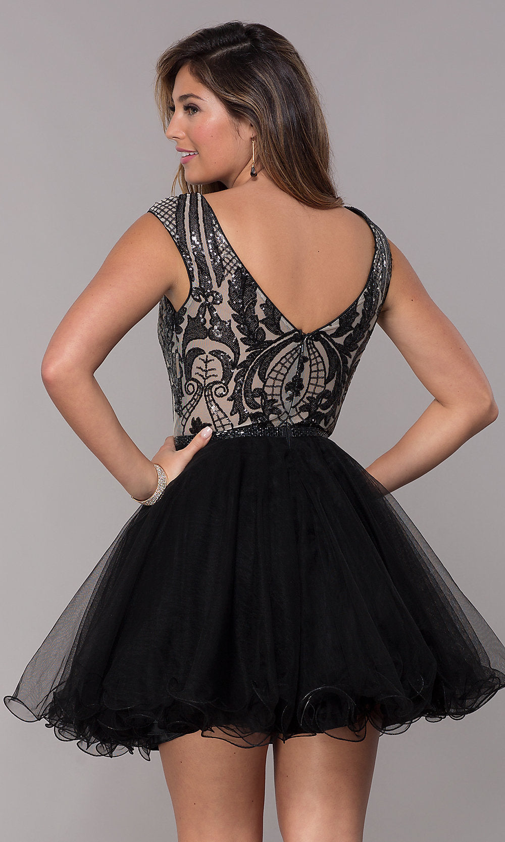 Black A-Line Short Black Homecoming Dress with Sequins