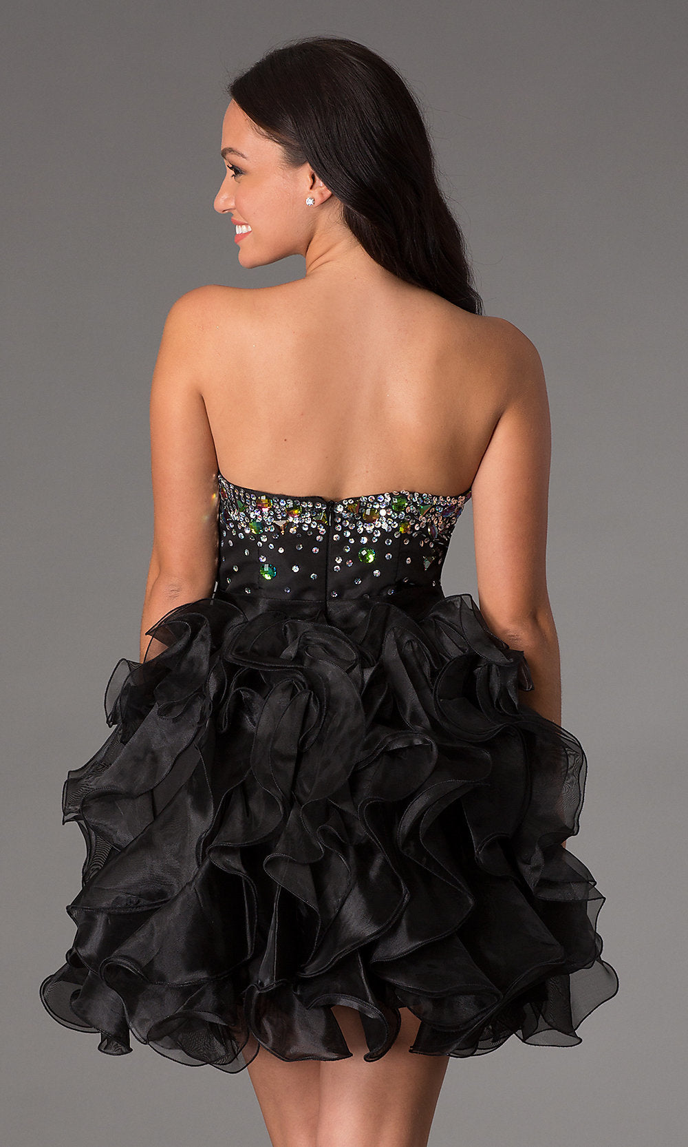 Black Ruffled Beaded Babydoll Short Prom Dress
