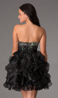 Black Ruffled Beaded Babydoll Short Prom Dress
