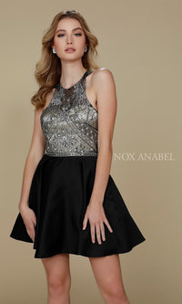Black Sheer Beaded-Bodice Short A-Line Homecoming Dress