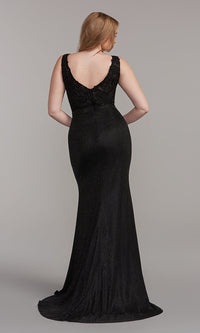  Sheer-Bodice Long Prom Dress with Glitter Skirt