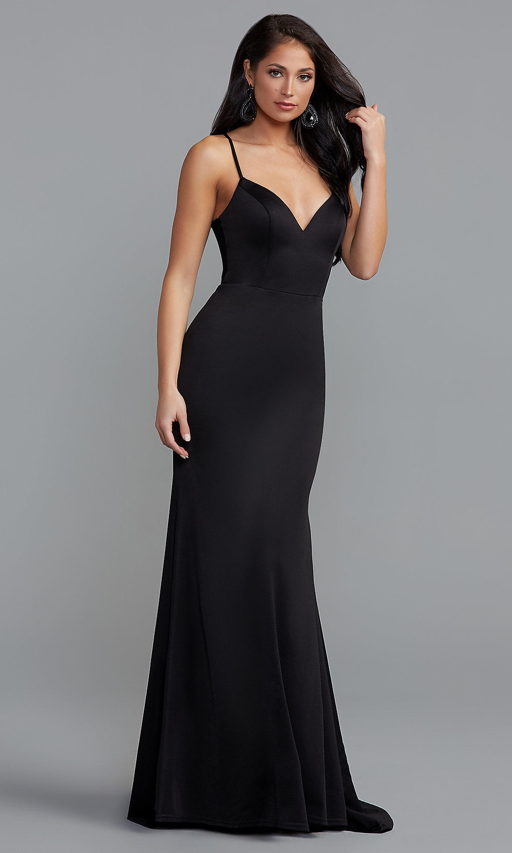 Long Black Formal Prom Dress with Lace Back