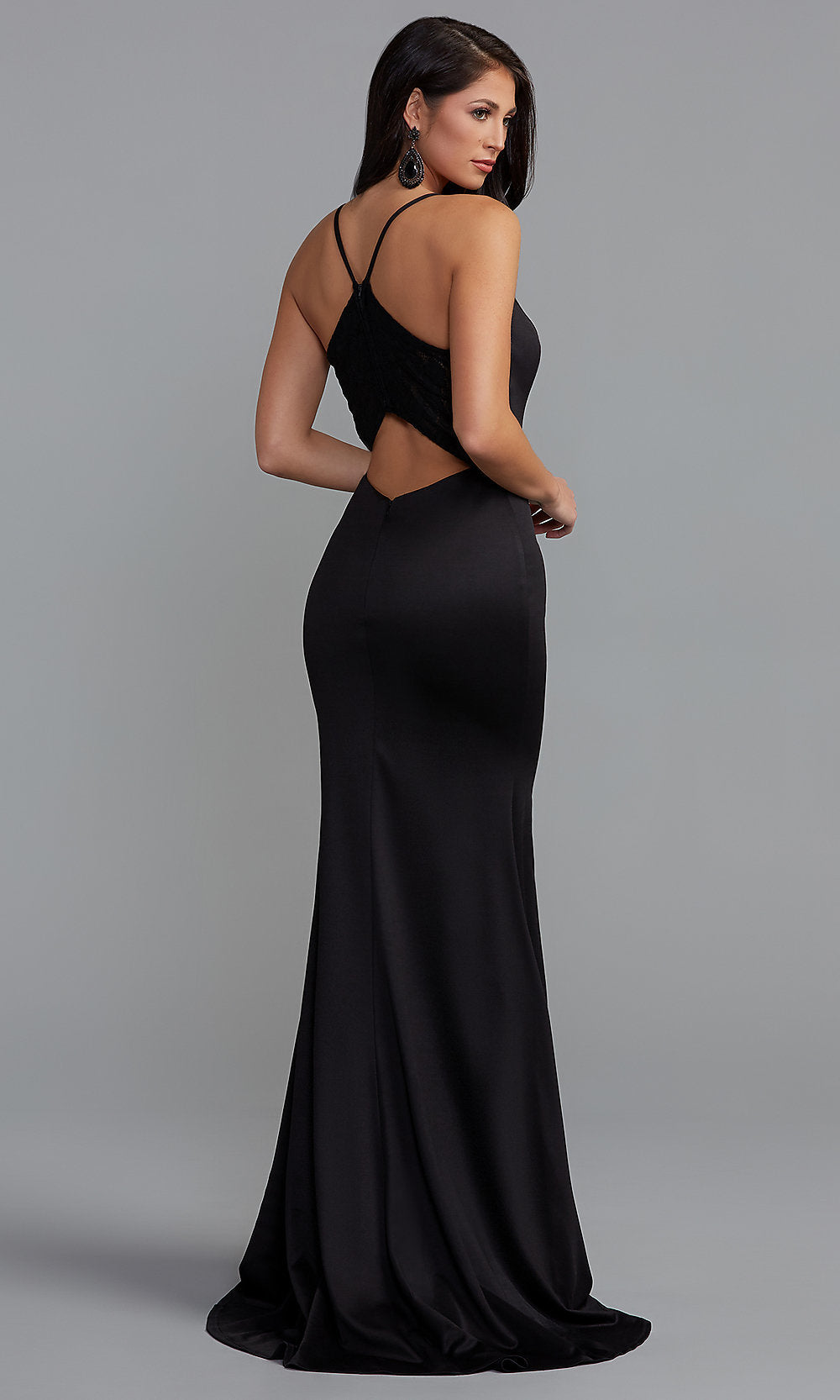 Long Black Formal Prom Dress with Lace Back