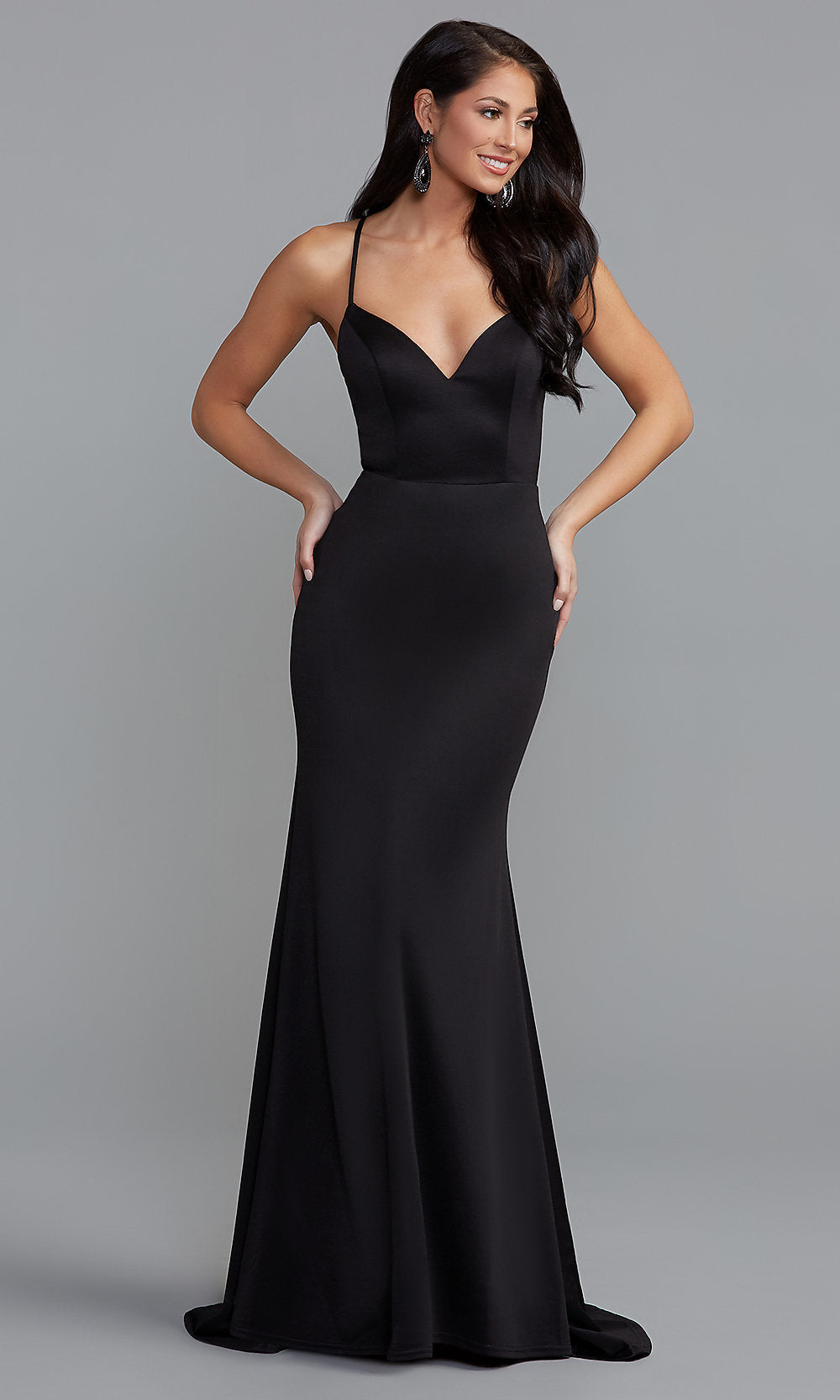  Long Black Formal Prom Dress with Lace Back