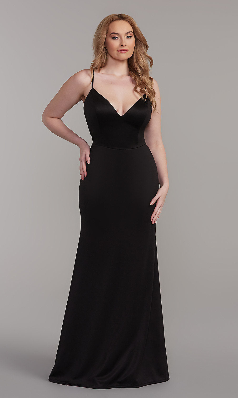  Long Black Formal Prom Dress with Lace Back