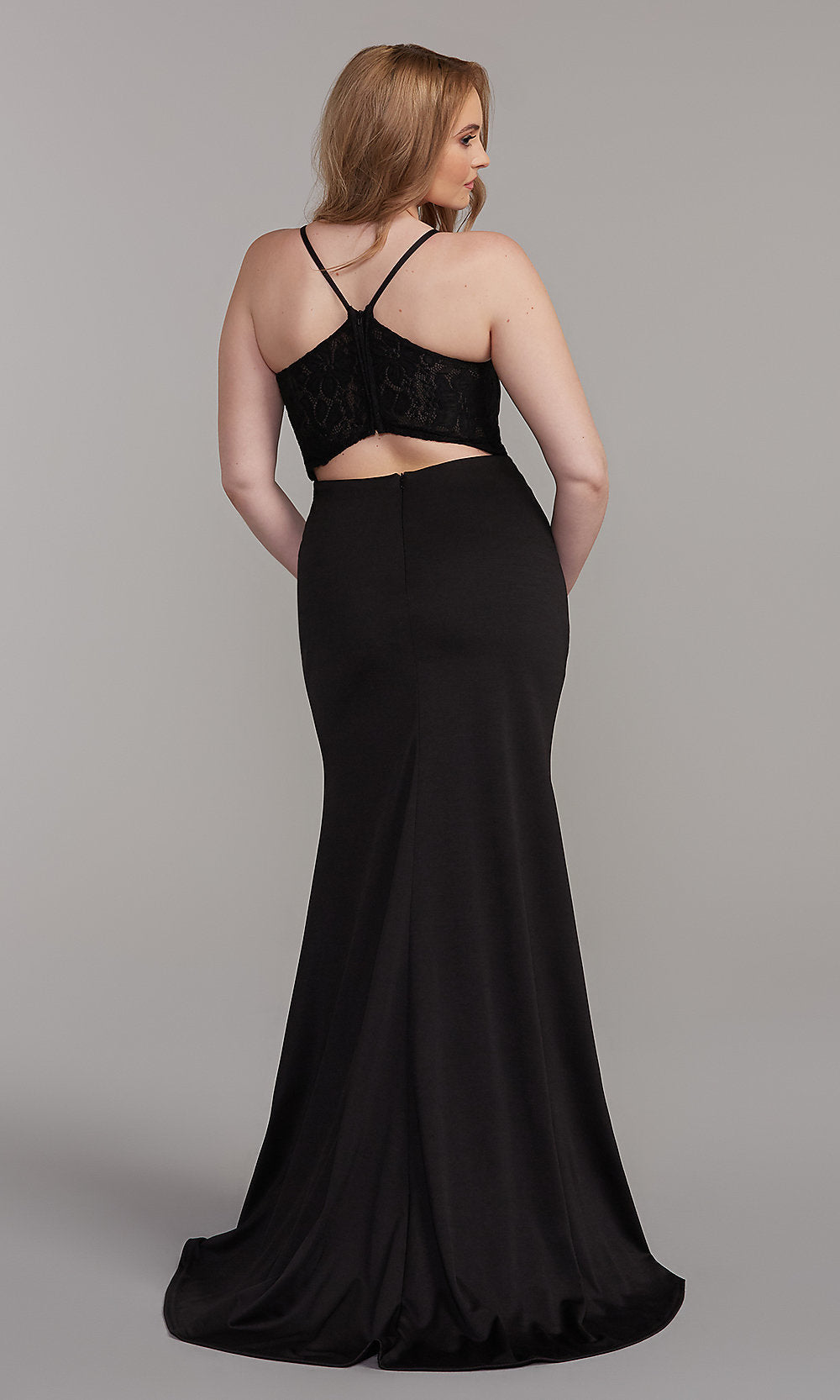  Long Black Formal Prom Dress with Lace Back