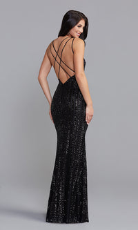  Strappy-Back Sequin-Striped Long Formal Prom Dress