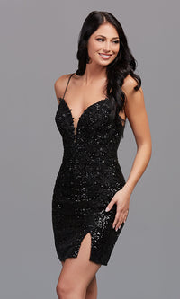 Black Strappy-Back Short Black Sequin Cocktail Dress