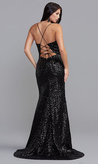  Low-V-Neck Sexy Long Sequin Formal Prom Gown