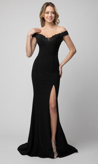 Black Mermaid Off-the-Shoulder Shail K Long Prom Dress