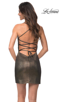  La Femme Short Metallic Open-Back Cocktail Dress
