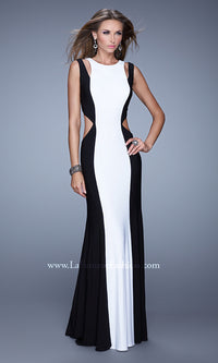 Black/White Black & White Striped Long Prom Dress