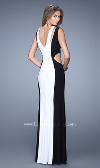  Black & White Striped Long Prom Dress
