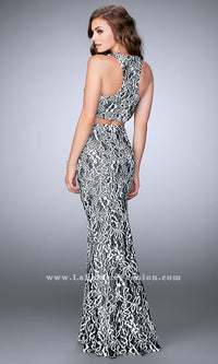  Racer Back Two Piece Lace Long Prom Dress