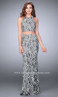  Racer Back Two Piece Lace Long Prom Dress