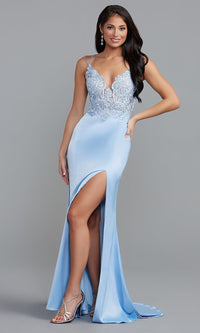 Blizzard Long Sexy Prom Dress with Embroidered Sheer Bodice