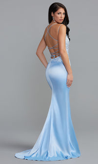  Long Sexy Prom Dress with Embroidered Sheer Bodice