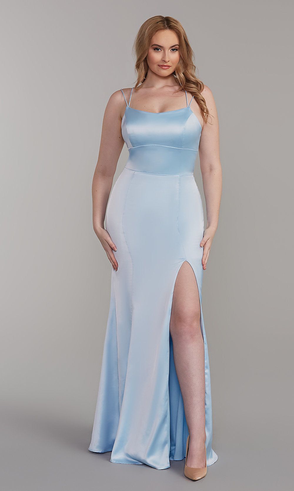  Open-Back Long Empire-Waist Prom Dress by PromGirl