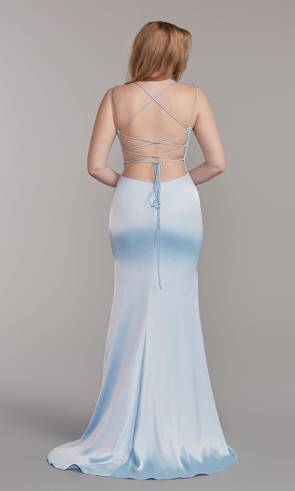  Open-Back Long Empire-Waist Prom Dress by PromGirl