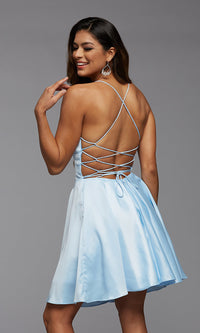  Open-Back Short Prom Dress with Side Pockets