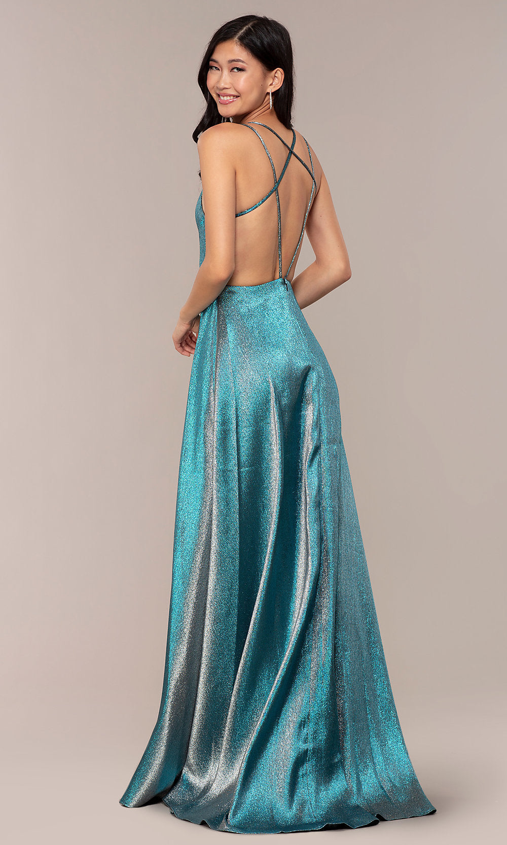 Glitter-Crepe Long JVNX by Jovani Metallic Prom Dress Glitter-Crepe Long JVNX by Jovani Metallic Prom Dress