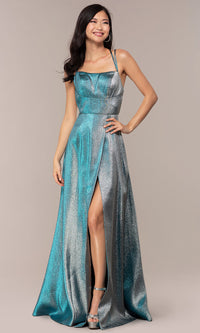  Glitter-Crepe JVNX by Jovani Long Metallic Prom Dress