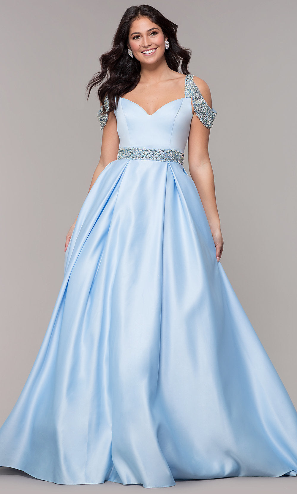 Blue Cold-Shoulder Sweetheart Long Prom Dress