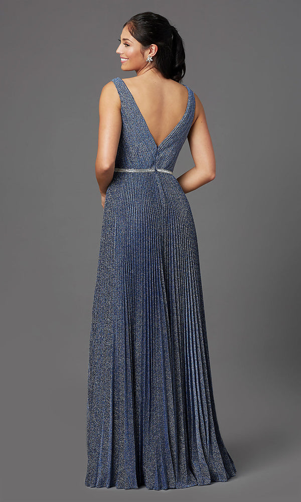 Sleeveless Long Blue Glitter Prom Dress by PromGirl