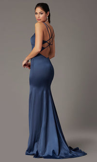  Blueberry Blue Open-Back Prom Dress by PromGirl
