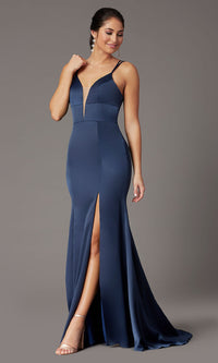  Blueberry Blue Open-Back Prom Dress by PromGirl
