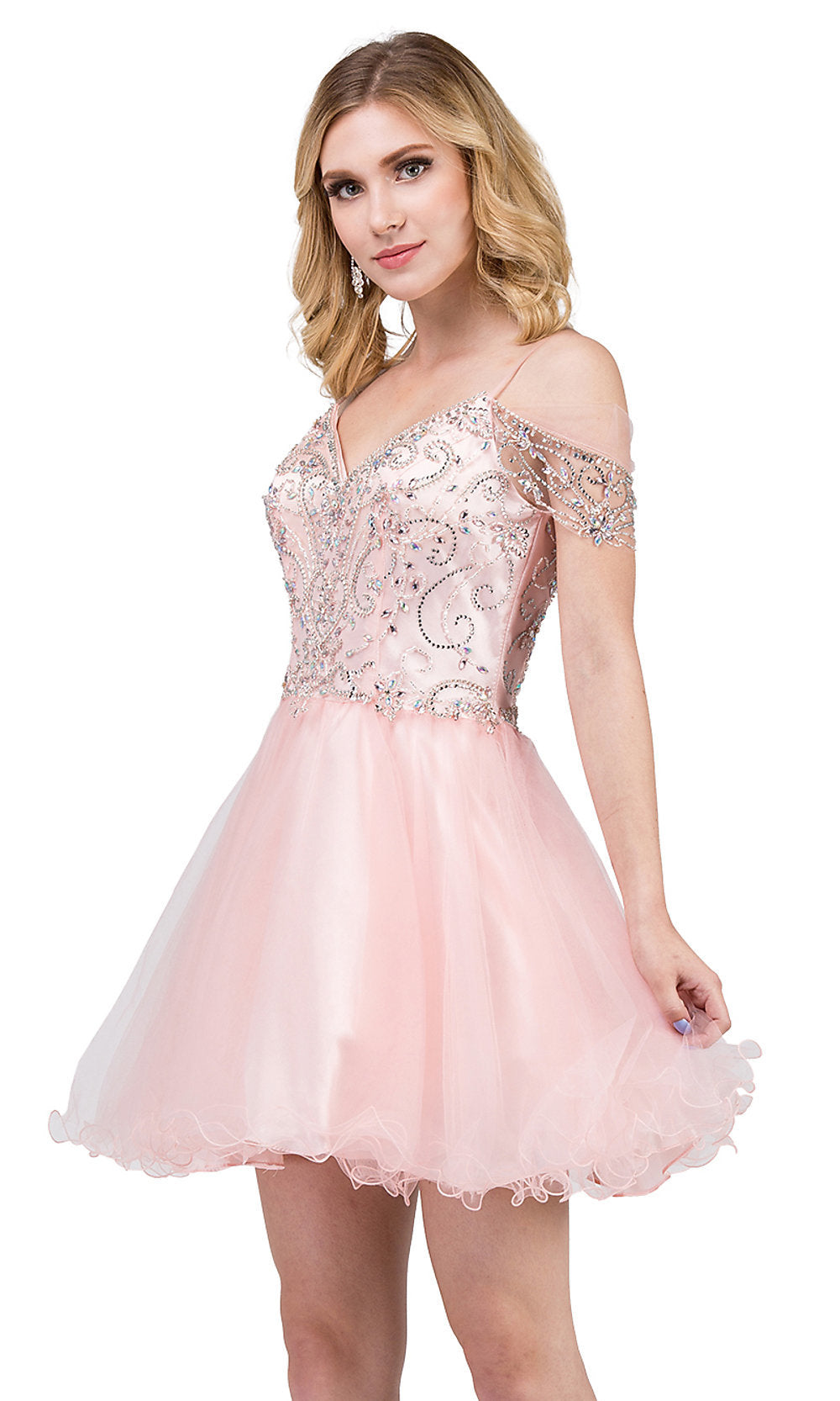 Blush Cold-Shoulder Short Baby Doll Homecoming Dress