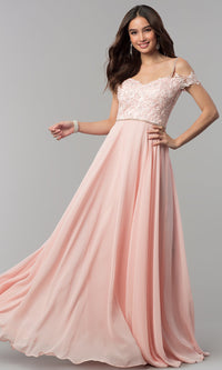 Blush Long A-Line Prom Dress with Embroidered Lace