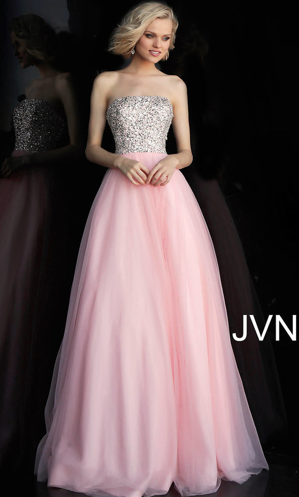 Long Strapless Blush Pink Prom Dress