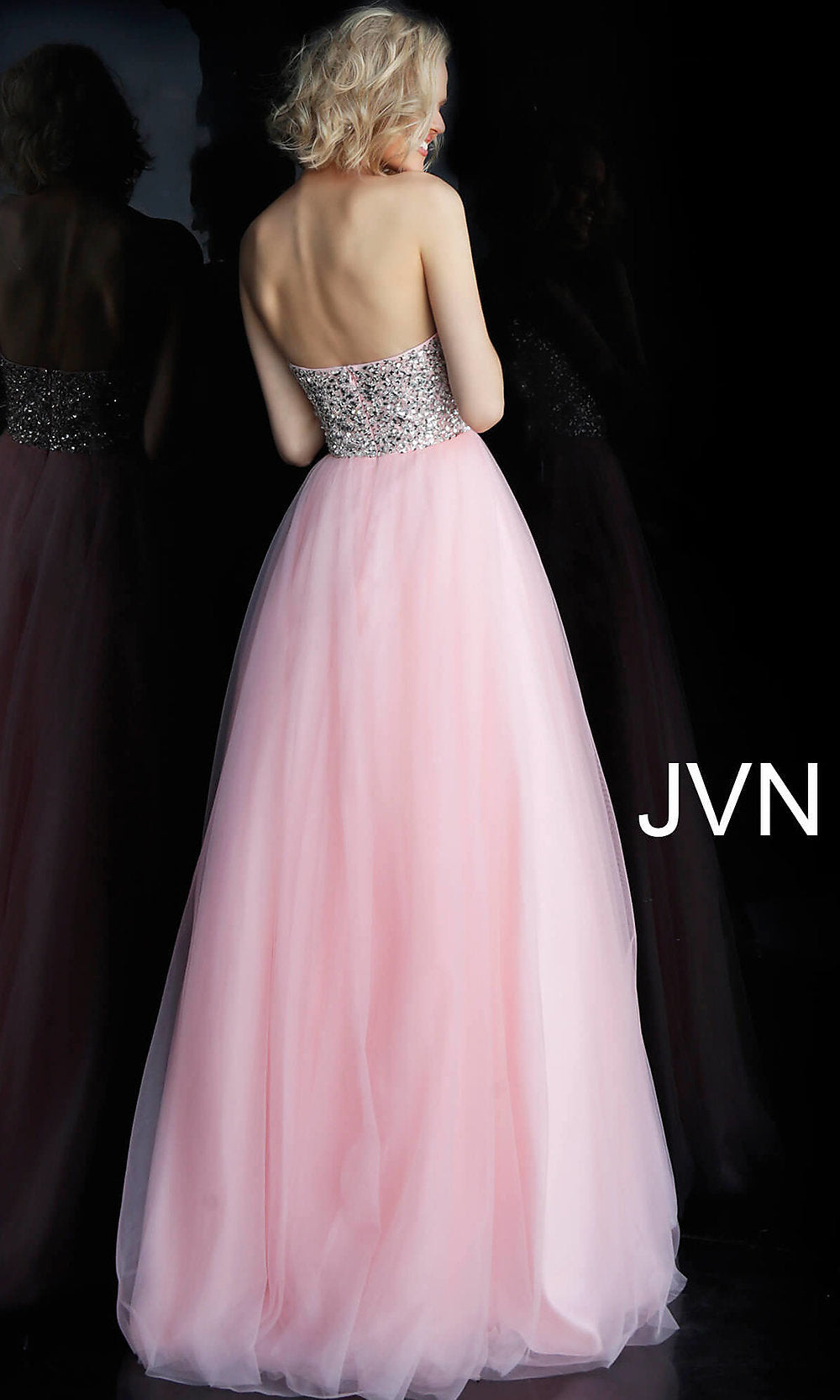  Long JVN by Jovani Strapless Blush Pink Prom Dress